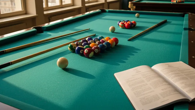 Queue de billard et billes sur tapis vert de qualité